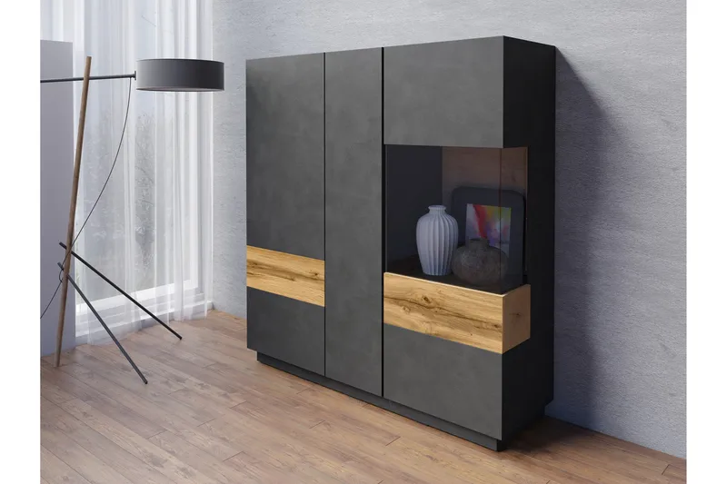 Tomeka Sideboard i Trä med Glasdörr - Svartgrå - Förvaring - Förvaringsmöbler - Sideboard & skänk