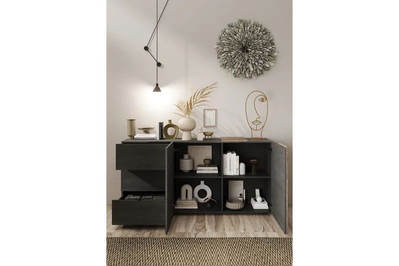 Venrivo Sideboard 44x181x86 cm - Grå/Natur - Förvaring - Förvaringsmöbler - Sideboard & skänk