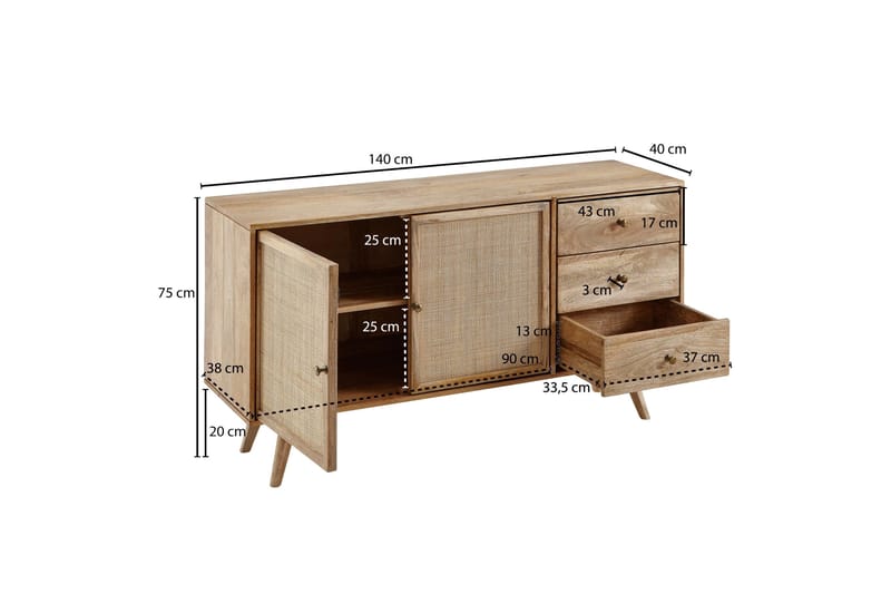 Willowdale Sideboard 140 cm i Trä med Rottingdörr - Brun - Förvaring - Förvaringsmöbler - Sideboard & skänk