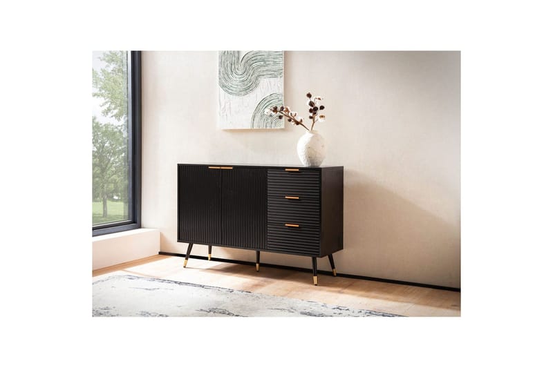 Sideboard Wohnling Folierad spånskiva ekoptik 120 cm 2 dörrar 3 lådor modern - Möbler - Bord & matgrupper - Avlastningsbord - Brickbord & småbord
