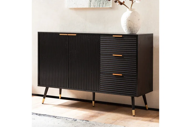 Sideboard Wohnling Folierad spånskiva ekoptik 120 cm 2 dörrar 3 lådor modern - Möbler - Bord & matgrupper - Avlastningsbord - Brickbord & småbord