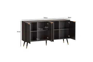 Sideboard Wohnling Folierad spånskiva ekoptik 150 cm 4 dörrar modern - Möbler - Bord & matgrupper - Avlastningsbord - Konsolbord & sidobord