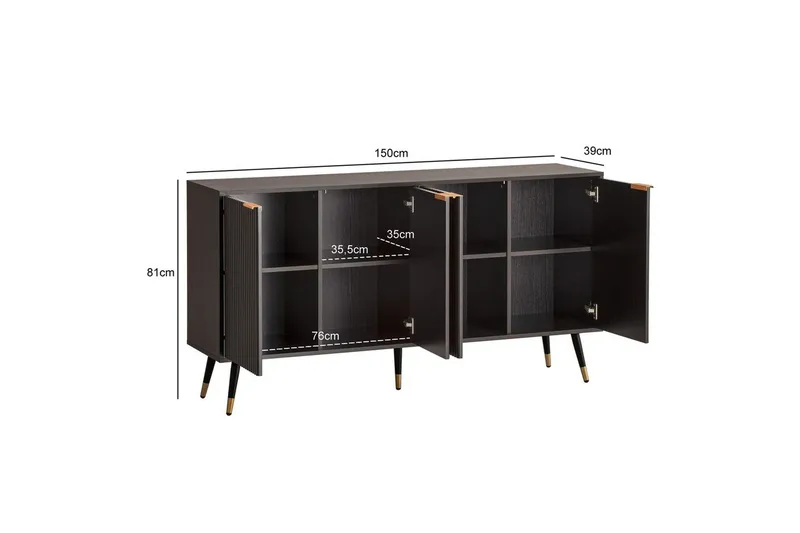 Sideboard Wohnling Folierad spånskiva ekoptik 150 cm 4 dörrar modern - Möbler - Bord & matgrupper - Avlastningsbord - Konsolbord & sidobord