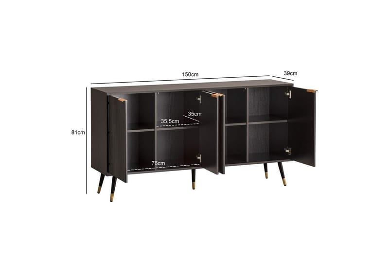 Sideboard Wohnling Folierad spånskiva ekoptik 150 cm 4 dörrar modern - Möbler - Bord & matgrupper - Avlastningsbord - Hallbord