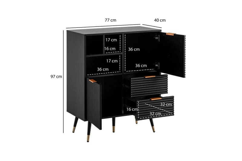 Sideboard Wohnling Folierad spånskiva ekoptik 77 cm 2 dörrar 2 lådor förvaringsutrymme modern - Möbler - Bord & matgrupper - Avlastningsbord - Brickbord & småbord
