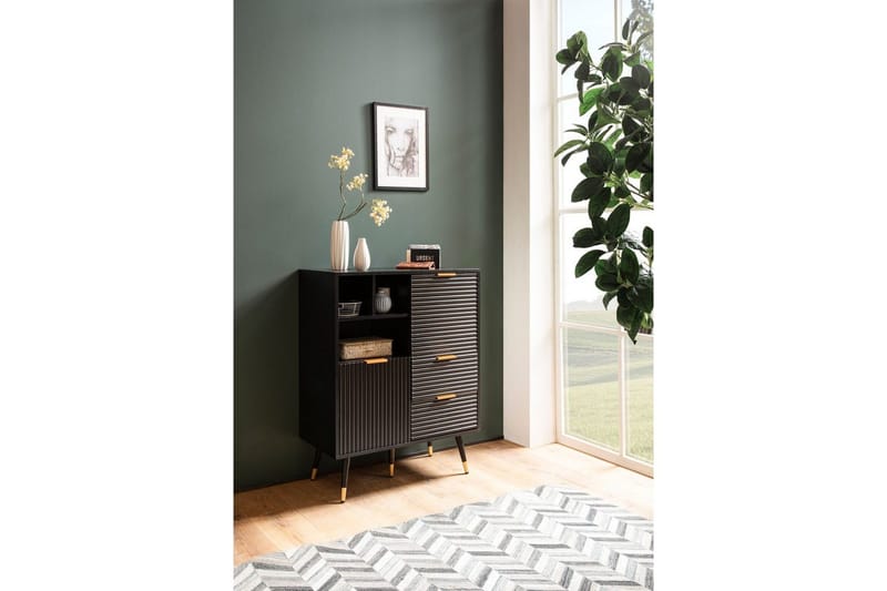 Sideboard Wohnling Folierad spånskiva ekoptik 77 cm 2 dörrar 2 lådor förvaringsutrymme modern - Möbler - Bord & matgrupper - Avlastningsbord - Brickbord & småbord