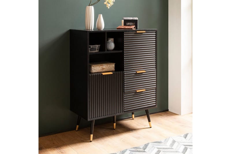 Sideboard Wohnling Folierad spånskiva ekoptik 77 cm 2 dörrar 2 lådor förvaringsutrymme modern - Möbler - Bord & matgrupper - Avlastningsbord - Brickbord & småbord