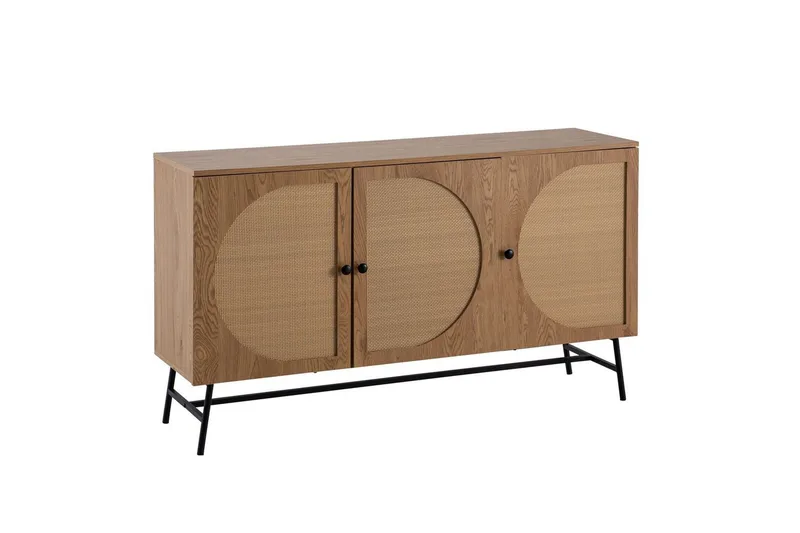 Sideboard Wohnling Folierad spånskiva ekoptik halvcirkel rottingväv look 3 dörrar modern, undefined