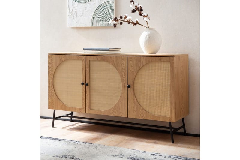 Sideboard Wohnling Folierad spånskiva ekoptik halvcirkel rottingväv look 3 dörrar modern - Möbler - Bord & matgrupper - Avlastningsbord - Brickbord & småbord