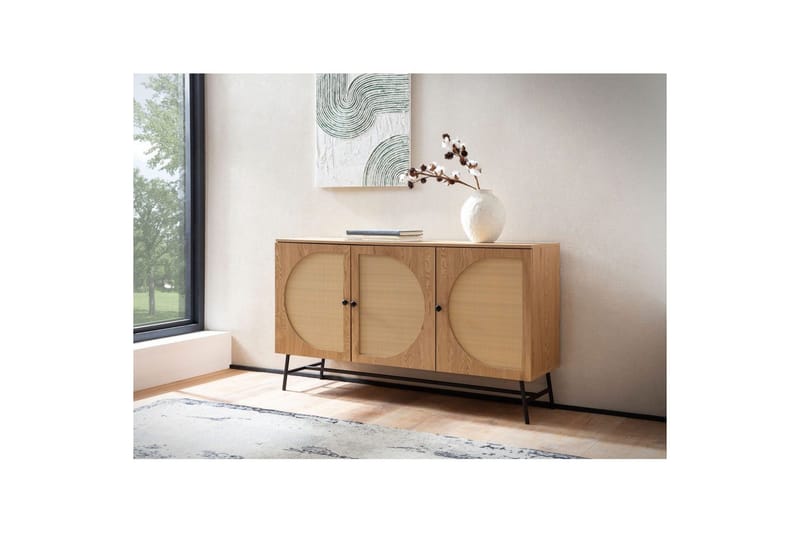 Sideboard Wohnling Folierad spånskiva ekoptik halvcirkel rottingväv look 3 dörrar modern - Möbler - Bord & matgrupper - Avlastningsbord - Brickbord & småbord