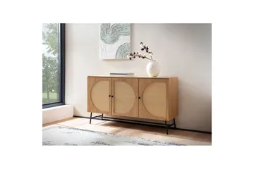Sideboard Wohnling Folierad spånskiva ekoptik halvcirkel rottingväv look 3 dörrar modern - Möbler - Bord & matgrupper - Avlastningsbord - Brickbord & småbord