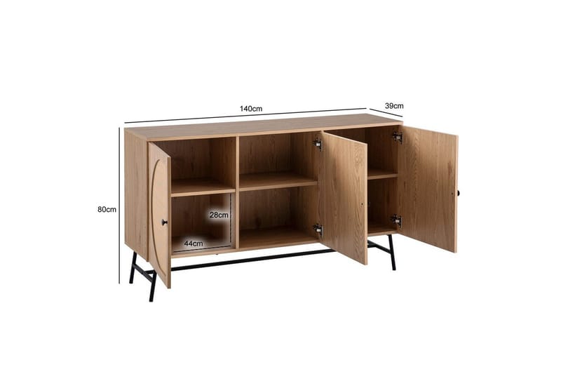 Sideboard Wohnling Folierad spånskiva ekoptik halvcirkel rottingväv look 3 dörrar modern - Möbler - Bord & matgrupper - Avlastningsbord - Brickbord & småbord