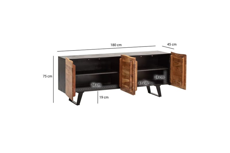 Sideboard Wohnling Massiv trä träd kant 180 cm 4 dörrar industriell - Förvaring - Förvaringsmöbler - Sideboard & skänk