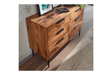 Sideboard Wohnling Massivt trä 117 cm 6 lådor filigrant metallben lantligt stil - Förvaring - Förvaringsmöbler - Sideboard & skänk