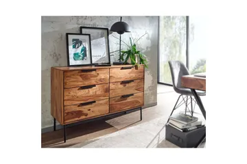 Sideboard Wohnling Massivt trä 117 cm 6 lådor filigrant metallben lantligt stil - Förvaring - Förvaringsmöbler - Sideboard & skänk