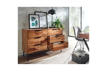 Sideboard Wohnling Massivt trä 117 cm 6 lådor filigrant metallben lantligt stil - Förvaring - Förvaringsmöbler - Sideboard & skänk