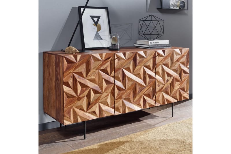 Sideboard Wohnling Massivt trä 3D geometrisk front 144 cm Industriell - Förvaring - Förvaringsmöbler - Sideboard & skänk