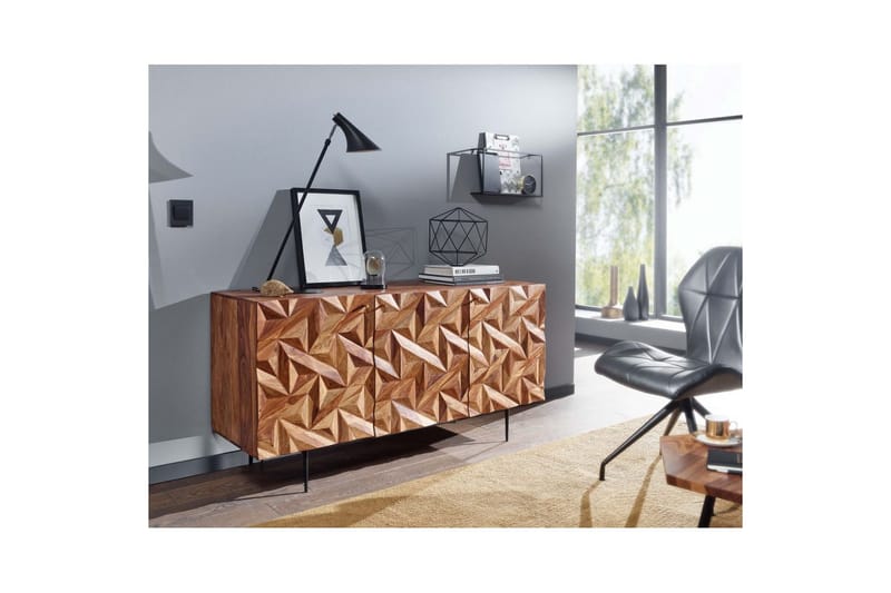 Sideboard Wohnling Massivt trä 3D geometrisk front 144 cm Industriell - Förvaring - Förvaringsmöbler - Sideboard & skänk