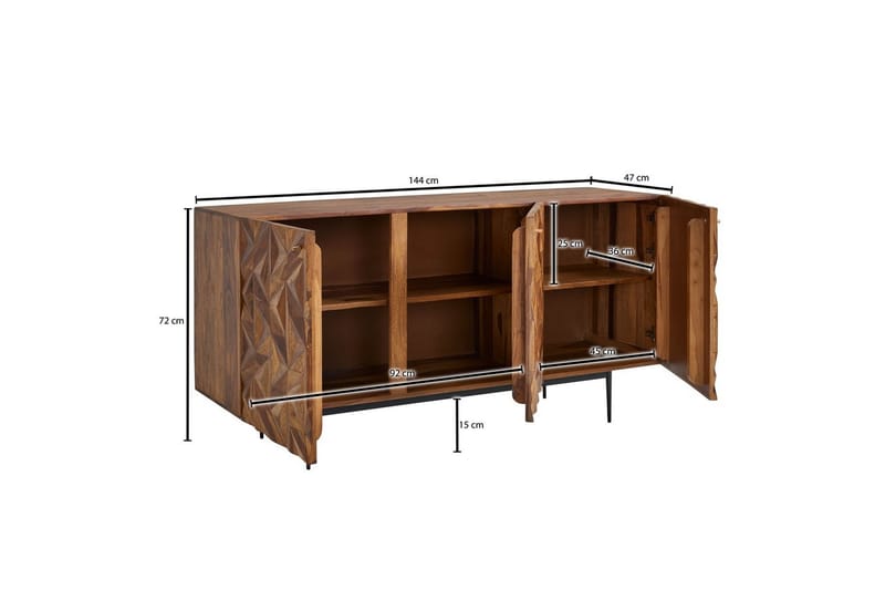 Sideboard Wohnling Massivt trä 3D geometrisk front 144 cm Industriell - Förvaring - Förvaringsmöbler - Sideboard & skänk
