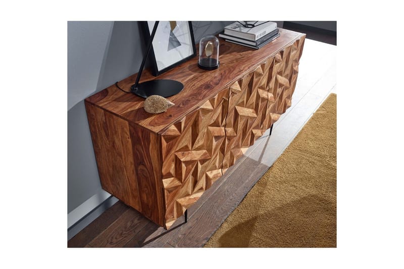Sideboard Wohnling Massivt trä 3D geometrisk front 144 cm Industriell - Förvaring - Förvaringsmöbler - Sideboard & skänk