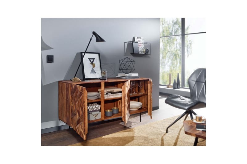 Sideboard Wohnling Massivt trä 3D geometrisk front 144 cm Industriell - Förvaring - Förvaringsmöbler - Sideboard & skänk