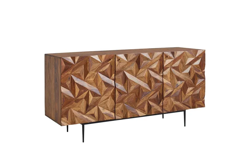 Sideboard Wohnling Massivt trä 3D geometrisk front 144 cm Industriell