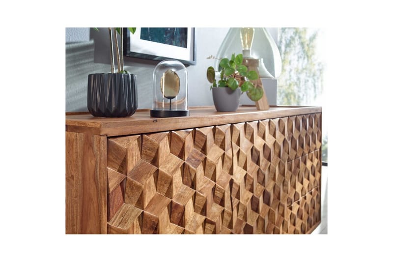 Sideboard Wohnling Massivt trä 3D kub-look front 138 cm Lantlig stil - Förvaring - Förvaringsmöbler - Sideboard & skänk