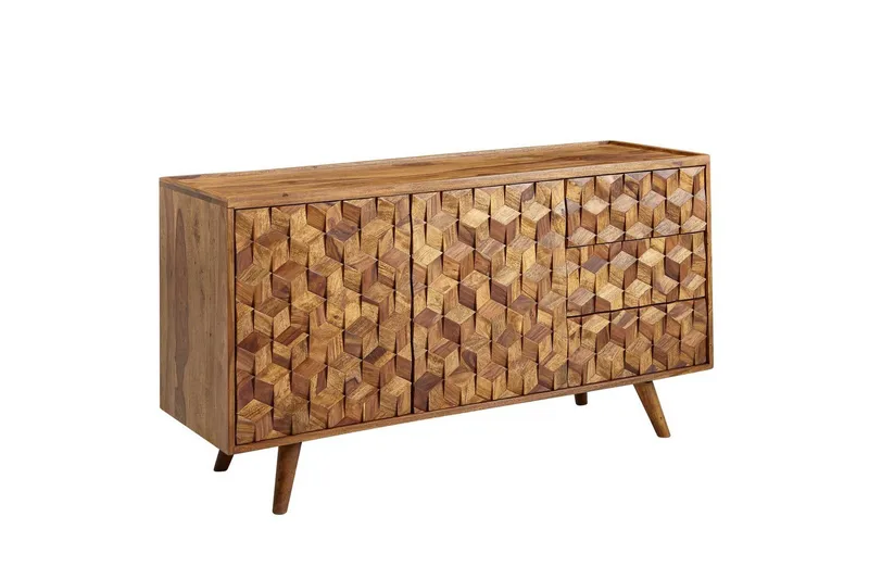 Sideboard Wohnling Massivt trä 3D kub-look front 138 cm Lantlig stil