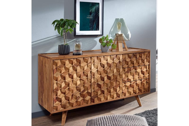 Sideboard Wohnling Massivt trä 3D kub-look front 138 cm Lantlig stil - Förvaring - Förvaringsmöbler - Sideboard & skänk