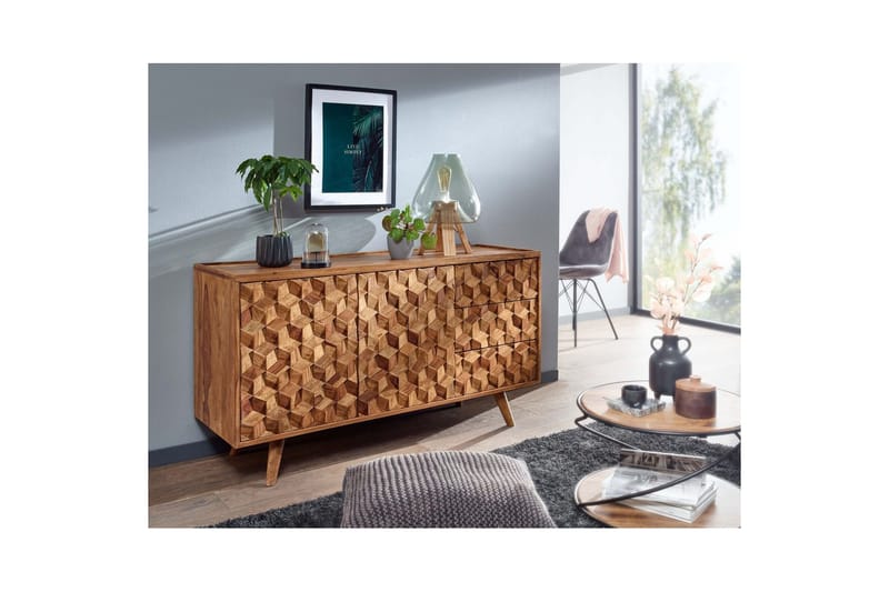 Sideboard Wohnling Massivt trä 3D kub-look front 138 cm Lantlig stil - Förvaring - Förvaringsmöbler - Sideboard & skänk