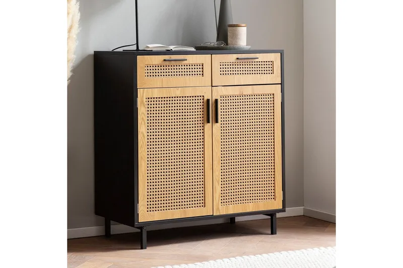 Sideboard Wohnling Melaminbelagd MDF 80 cm 2 dörrar 2 lådor med wienerflätning modern - Möbler - Bord & matgrupper - Avlastningsbord - Brickbord & småbord