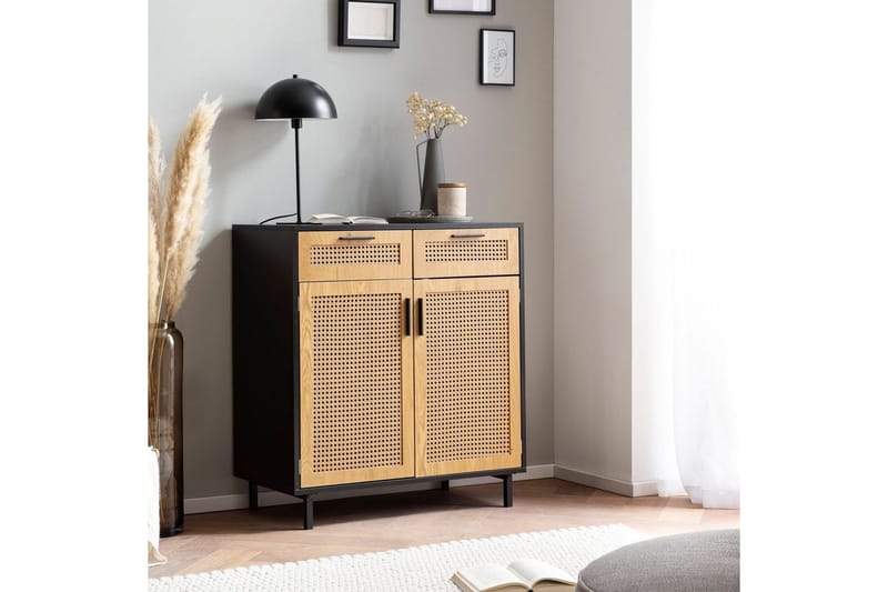 Sideboard Wohnling Melaminbelagd MDF 80 cm 2 dörrar 2 lådor med wienerflätning modern - Möbler - Bord & matgrupper - Avlastningsbord - Brickbord & småbord