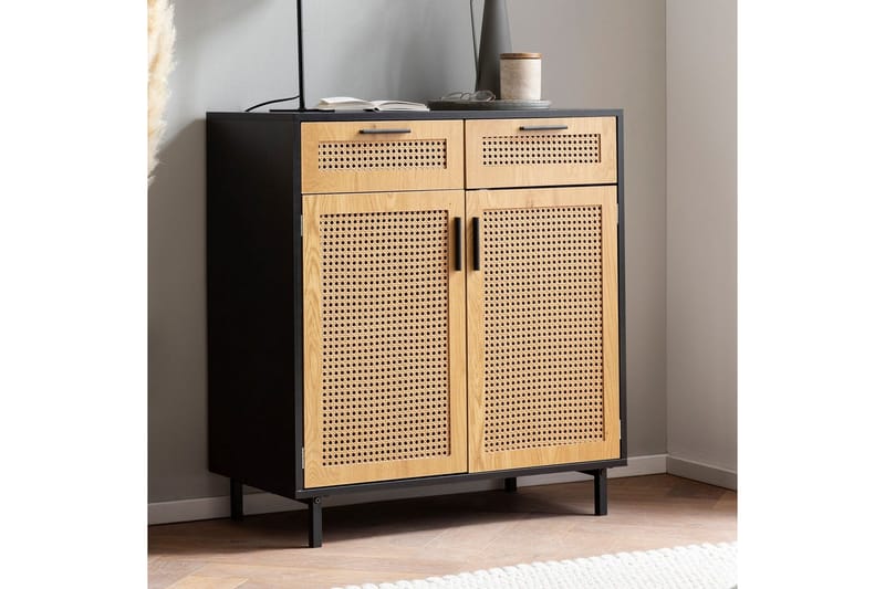 Sideboard Wohnling Melaminbelagd MDF 80 cm 2 dörrar 2 lådor med wienerflätning modern - Förvaring - Förvaringsmöbler - Sideboard & skänk