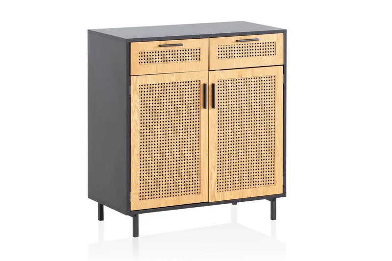 Sideboard Wohnling Melaminbelagd MDF 80 cm 2 dörrar 2 lådor med wienerflätning modern, undefined