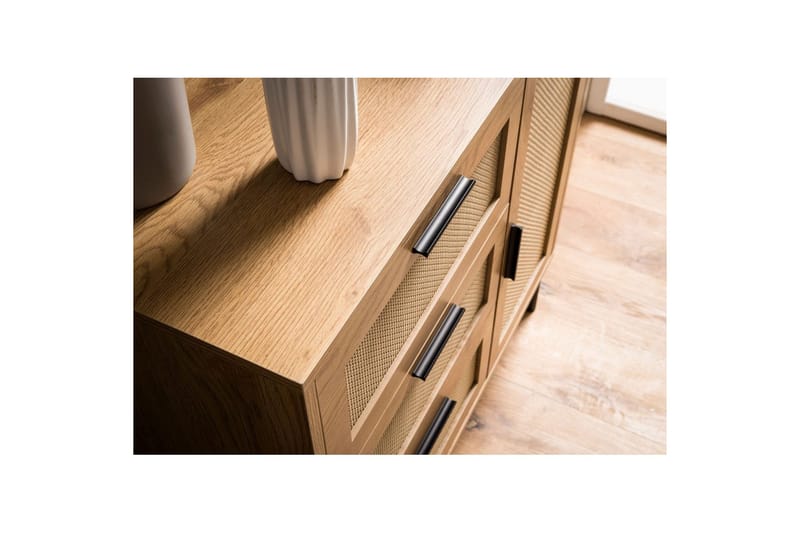 Sideboard Wohnling Melaminbelagd MDF-ekoptik, 3 lådor, 1 dörr med rottingfront Modern - Förvaring - Förvaringsmöbler - Sideboard & skänk