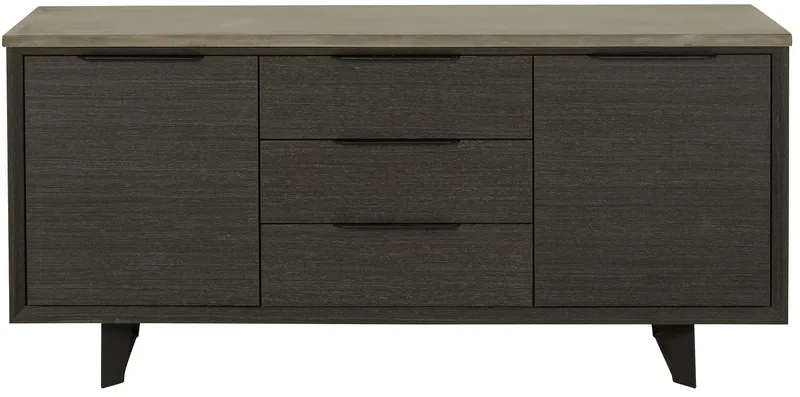 Skänk 160 cm bred mörkbetsad ek med betongskiva, Mörkbetsad ek