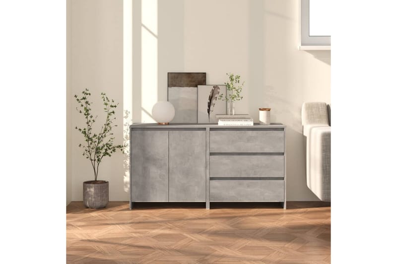 Skänk 2 delar betonggrå konstruerat trä - Betonggrå - Förvaring - Förvaringsmöbler - Sideboard & skänk