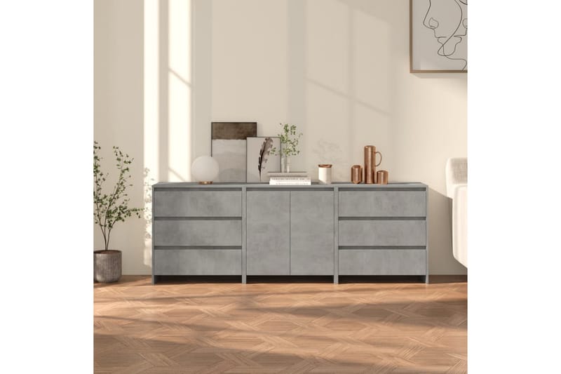 Skänk 3 delar betonggrå konstruerat trä - Betonggrå - Förvaring - Förvaringsmöbler - Sideboard & skänk