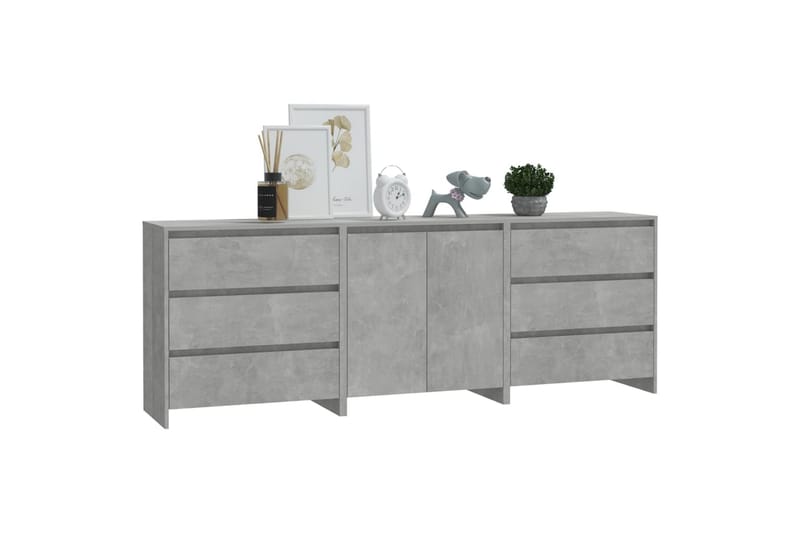 Skänk 3 delar betonggrå konstruerat trä - Betonggrå - Förvaring - Förvaringsmöbler - Sideboard & skänk
