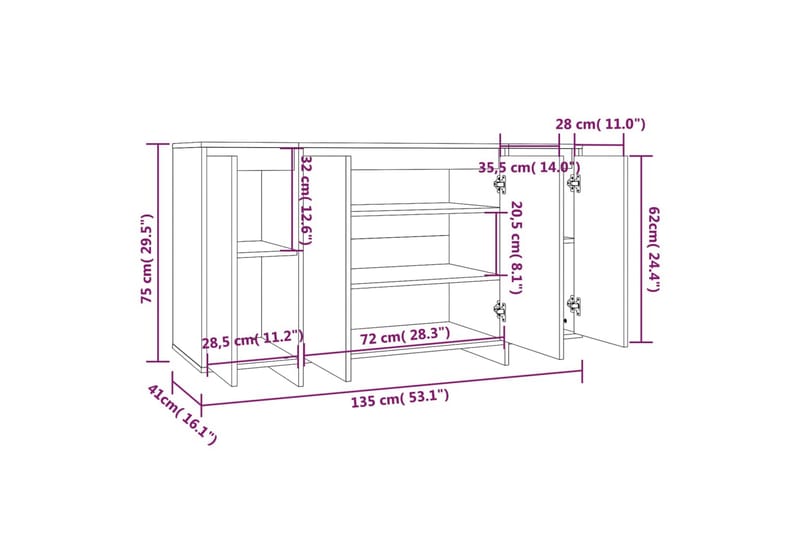 Skänk betonggrå 135x41x75 cm spånskiva - Betonggrå - Förvaring - Förvaringsmöbler - Sideboard & skänk
