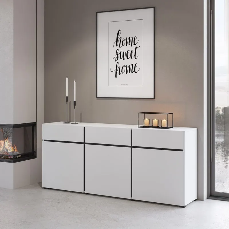 Skänk Cross 3 dörrar med 3 lådor - Vit - Svart - Förvaring - Förvaringsmöbler - Sideboard & skänk