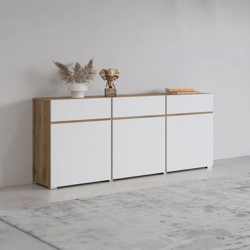 Skänk Cross 3 dörrar med 3 lådor - Vit - Förvaring - Förvaringsmöbler - Sideboard & skänk