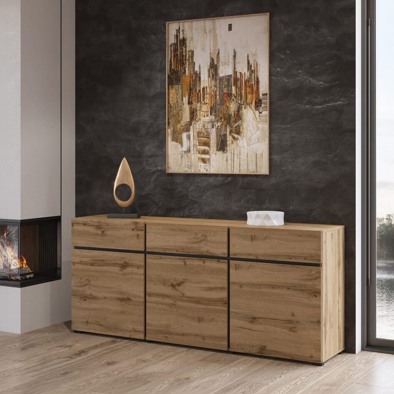 Skänk Cross 3 dörrar med 3 lådor - Wotan Ek - Svart - Förvaring - Förvaringsmöbler - Sideboard & skänk