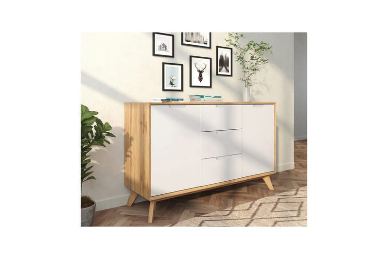 Skänk Ezra 120x40x75 cm, Wotan-ek/Vit - 120x40x75 cm, Wotan-ek/Vit - Förvaring - Förvaringsmöbler - Sideboard & skänk