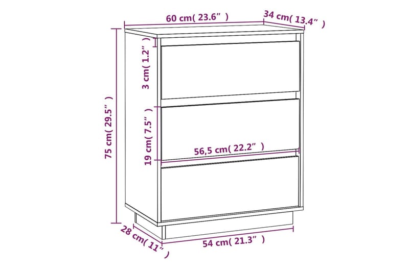 Skänk grå 60x34x75 cm massiv furu - Grå - Sideboard & skänk