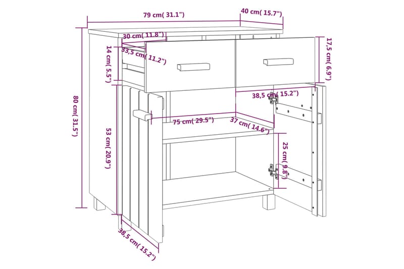Skänk honungsbrun 79x40x80 cm massiv furu - Honung - Förvaring - Förvaringsmöbler - Sideboard & skänk