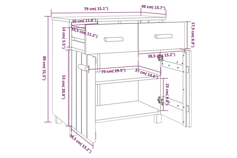 Skänk honungsbrun 79x40x80 cm massiv furu - Honung - Sideboard & skänk