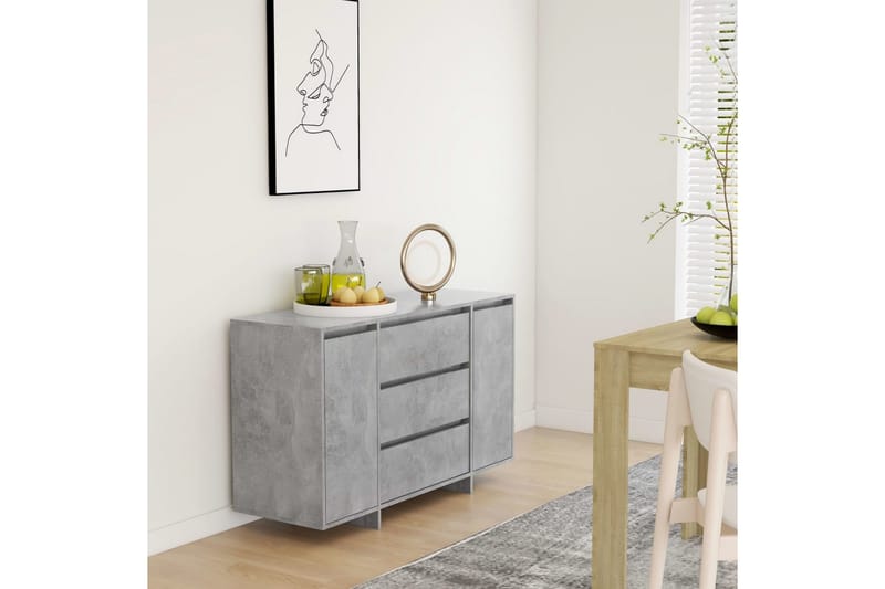 Skänk med 3 lådor betonggrå 120x41x75 cm spånskiva - Betonggrå - Sideboard & skänk