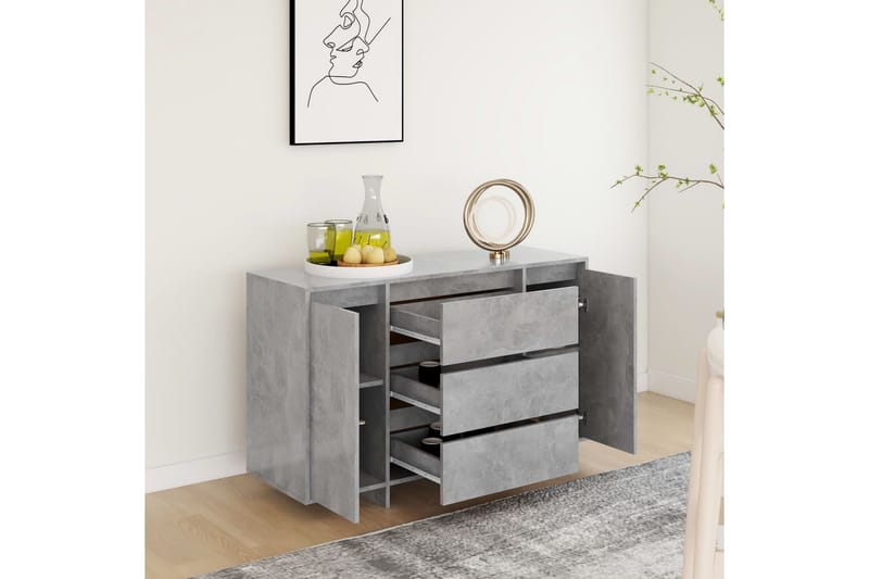 Skänk med 3 lådor betonggrå 120x41x75 cm spånskiva - Betonggrå - Förvaring - Förvaringsmöbler - Sideboard & skänk