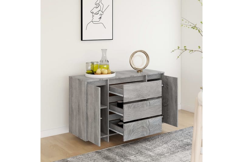 Skänk med 3 lådor grå sonoma 120x41x75 cm spånskiva - Grå - Sideboard & skänk